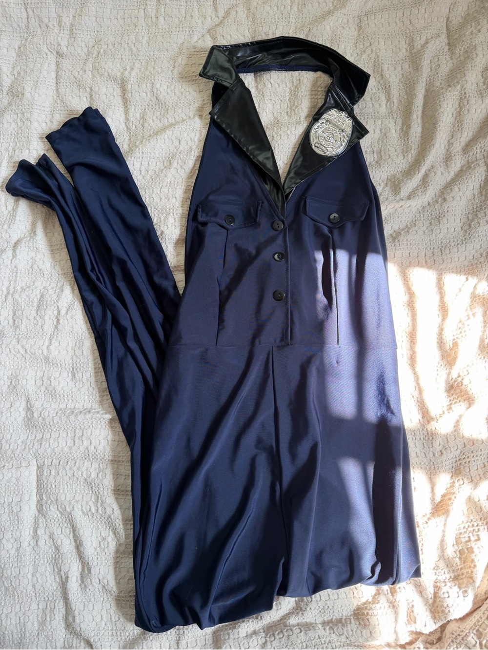 Police Officer Costume- Jumpsuit with Faux Leather Collar